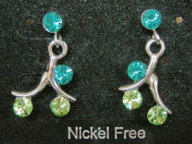 Swarovski oorbellen blauw/groen hangend