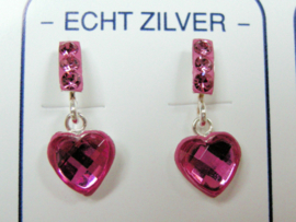 Schitterende zilveren hartjes oorbellen roze