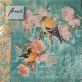 Vogels en bloemen servetten 33 x 33 cm