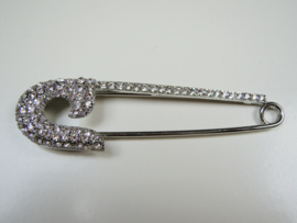 Zilverkleurige strass speld 9 cm breed