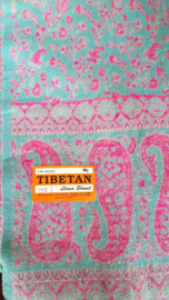 Royale Tibetaanse warme omslagdoek blauw/ roze