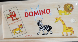 Domino in houten kistje dierentuin 28 stukjes