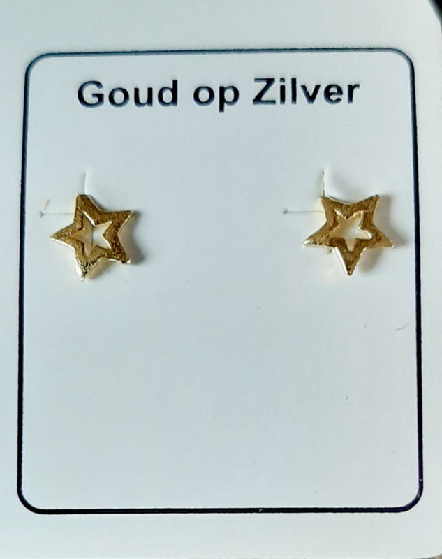 Sterretjes oorknopjes goud op zilver 5 mm