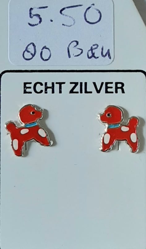 Zilveren rode hondjes oorknopjes