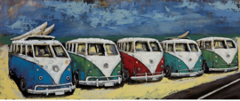 Vijf VW busjes – Metalen 3D schilderij