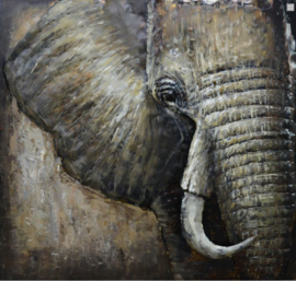 Olifant  Out of Africa  - Metaal 3D schilderij