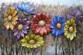 Margrieten bloemen schilderij van metaal 3D