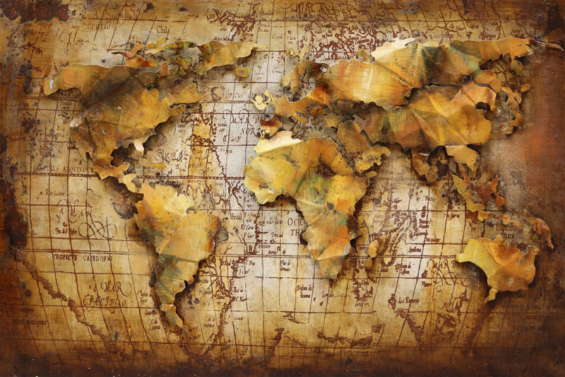 De Wereldkaart  - Okergeel met bruin