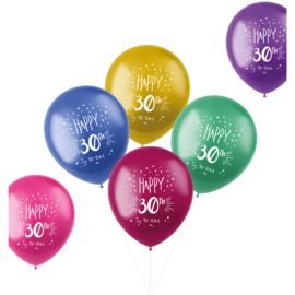 Ballonnen Shimmer 30 Jaar Meerkleurig 33cm | 6 stuks