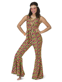 Hippie Kostuum | Fluor Flower Power Goes Disco | Vrouw | Maat 44-46 | Carnaval kostuum | Verkleedkleding