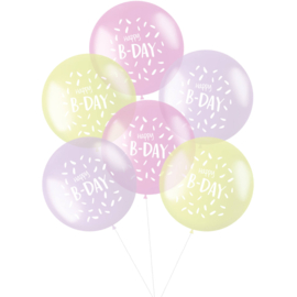 Ballonnen XL Pastel 'Happy B-day' Roze 48cm | 6 stuks