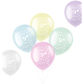 Ballonnen Pastel 9 Jaar Meerkleurig 33cm | 6 stuks