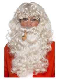 Kerstmannen set grijs | Pruik, baard, pijp en bril