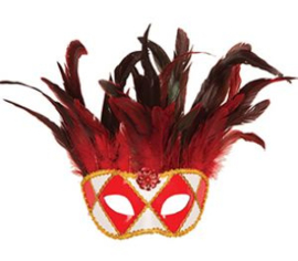 Oogmasker Deco feathers rood