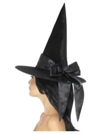 Luxe heksen hoed | zwart met strik