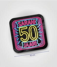 Neon onderzetters 50 jaar Sarah