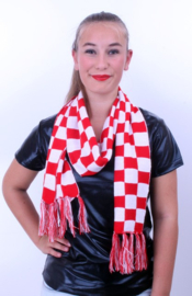 Sjaal gebreid rood/wit geblokt 160 x 18 cm | brabant