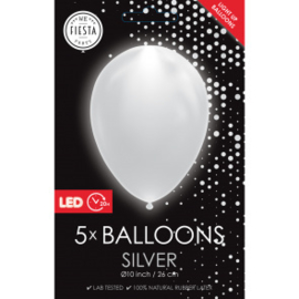 5 LED-Ballons metallic-silber
