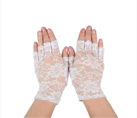 Ladies kanten pols handschoenen | vingerloos wit