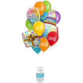 Heliumtank Balloongaz 30 'Happy Birthday' mit Luftballons und Schleife