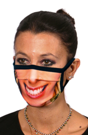 Gesichtsmaske mit lächelndem Frauenaufdruck