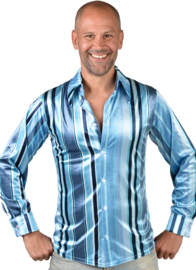 70's blouse kobalt streep | Festival overhemd deluxe
