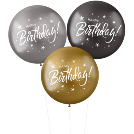 Ballonnen XL 'Happy Birthday!' Electrum 48cm | 3 stuks