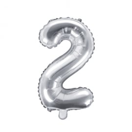 Folie ballon nummer "2", 35cm, zilver