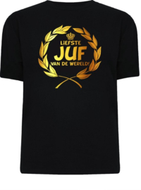 Gouden Krans T-Shirt - Liefste Juf van de wereld (maat xl)
