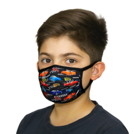 Kindermaske mit Autorennaufdruck