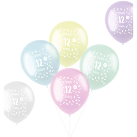 Ballonnen Pastel 12 Jaar Meerkleurig 33cm | 6 stuks