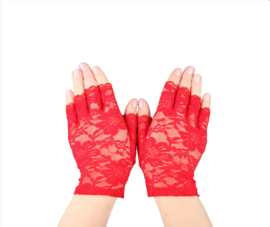 Ladies kanten pols handschoenen | vingerloos rood