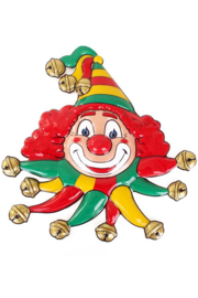 Clownsdecoratie Hoofd wanddeco | rood, geel, groen | 50x55cm