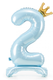 Folieballon 84cm op voet cijfer 2 | metallic hemelsblauw