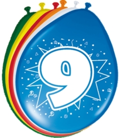 Ballonnen 9 jaar (assorti kleuren)