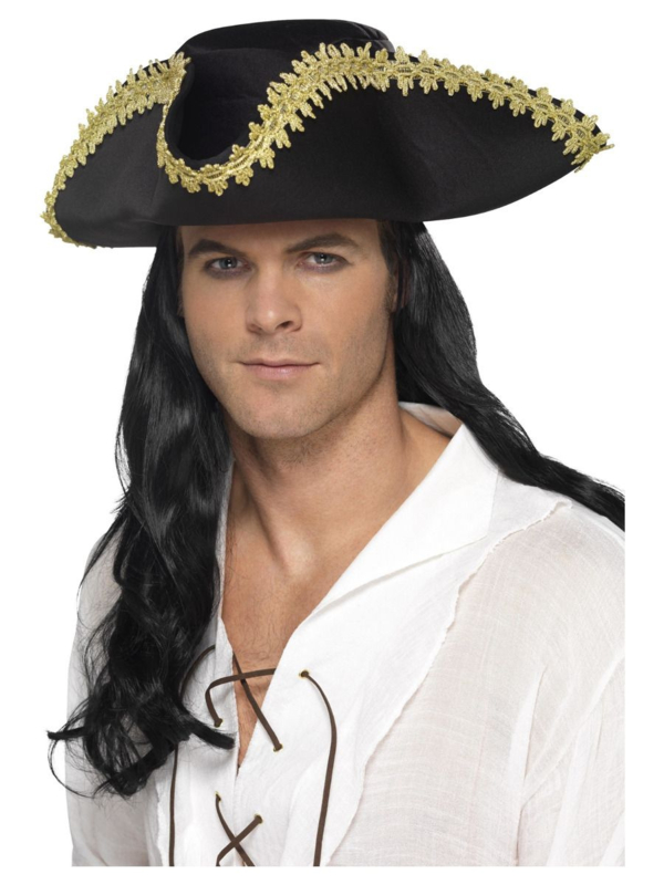 Piraten hoed luxe zwart goud