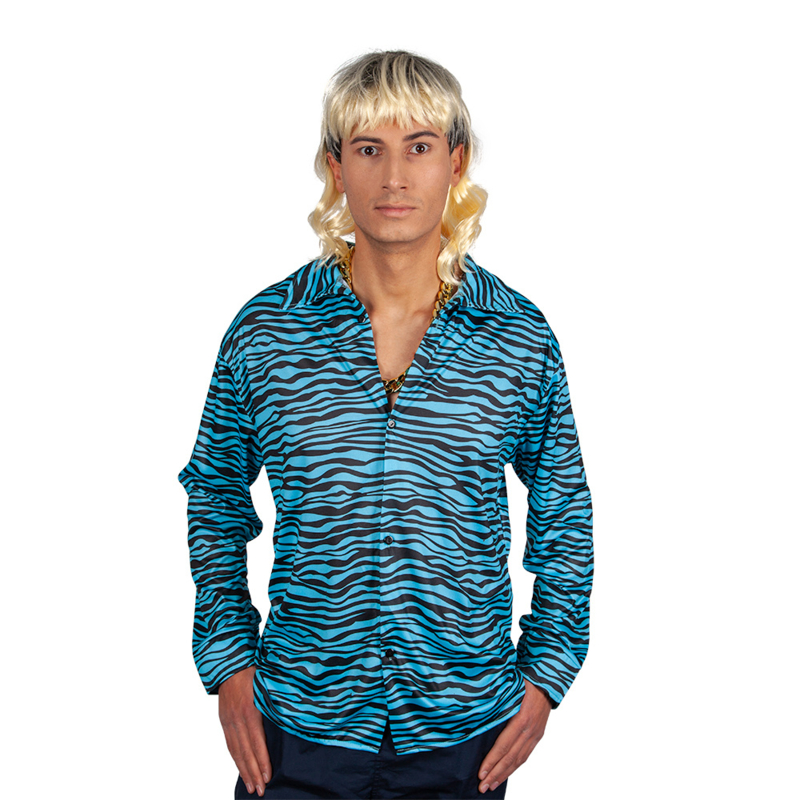 Exotic tijger shirt | Blue tijgerprint pimp blouse | Feestkleding heren | Goedkope Feestkleding | Versieringen | Feestartikelen | |