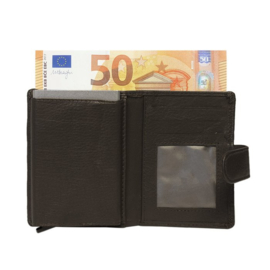 Miniwallet - Mini portemonnee - Donkerbruin - Creditcardhouder - Pasjeshouder leer - Cardprotector