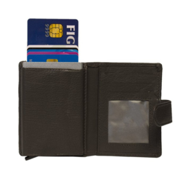 Miniwallet - Mini portemonnee - Donkerbruin - Creditcardhouder - Pasjeshouder leer - Cardprotector