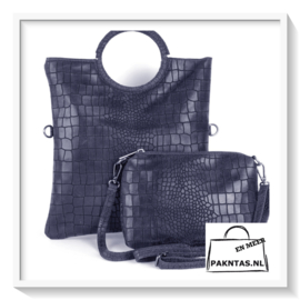 Lederen handtas met binnentasje: Kroko Donkerblauw