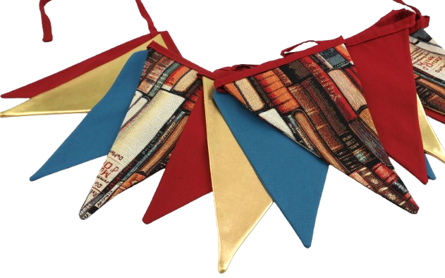vlaggetjes met boeken en "gouden" vlaggen