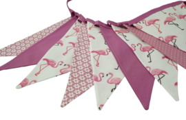 Stoffen vlaggetjes oud roze wit lint