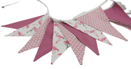Stoffen vlaggetjes oud roze wit lint
