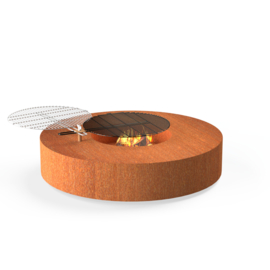 Cortenstaal vuurtafelBBQ Ø125x28cm | Cortenstaal Cortenstaal VuurtafelBBQ 120x120x28cm | Cortenstaal