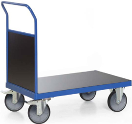 103-1012 | TAUROFLEX platformwagen serie F600 met 1 kopwand van hout (525 mm hoog), laadvlak afm. 850×500 mm, wiel ø 160 mm, draagvermogen 500 kg, gewicht 21 kg