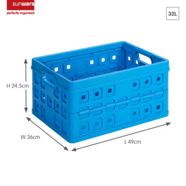 57000011 | SUNWARE Square stapelbare vouwkrat met open handgrepen, afm. 49x36x25 cm (bxdxh), draagvermogen 30 kg, inhoud 32 liter, kleur blauw, gewicht 1,0 kg