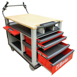 0404001E | ERGOTRUCK e-transporter incl. gereedschap/werkbankopbouw met houtenwerkblad, 10 laden, afsluitbare kastruimte, laadvermogen 500 kg
