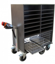 0408003 | FLEXYCART EcoLine elektrische postwagen EPW3EL, aandrijving 24Vdc/400W, 2x2 kolommen sorteerkast 985x600x1200 mm (lxbxh), laadvermogen 500 kg, fabrieksgarantie 2 jr