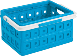 57500611 | SUNWARE Square stapelbare vouwkrat met open handgrepen en draaghengsel, afm. 43,5x31x21,3 cm (bxdxh), draagvermogen 15 kg, inhoud 24 liter, kleur blauw/wit, gewicht 1,6 kg, fabrieksgarantie 2 jr