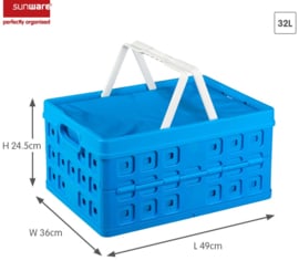 57200611 | SUNWARE Square stapelbare vouwkrat met uitneembare Coolshopper koeltas, open handgrepen, draaghengsels, afm. 49x36x25 cm (bxdxh), draagvermogen 30 kg, inhoud 32 liter, kleur blauw/wit, gew. 1,5 kg